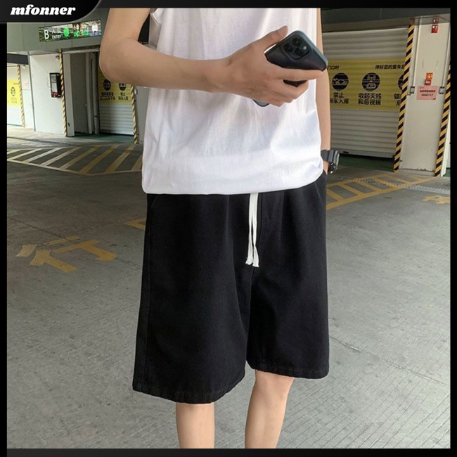 Quần Short Denim Mỏng Lưng Thun Ống Rộng Thời Trang Mùa Hè Dành Cho Nam