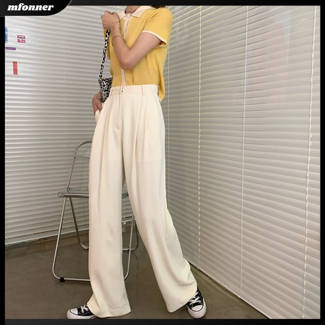 Quần Dài Lưng Cao Ống Rộng Màu Sắc Đơn Giản Thời Trang Mùa Hè Cho Nữ