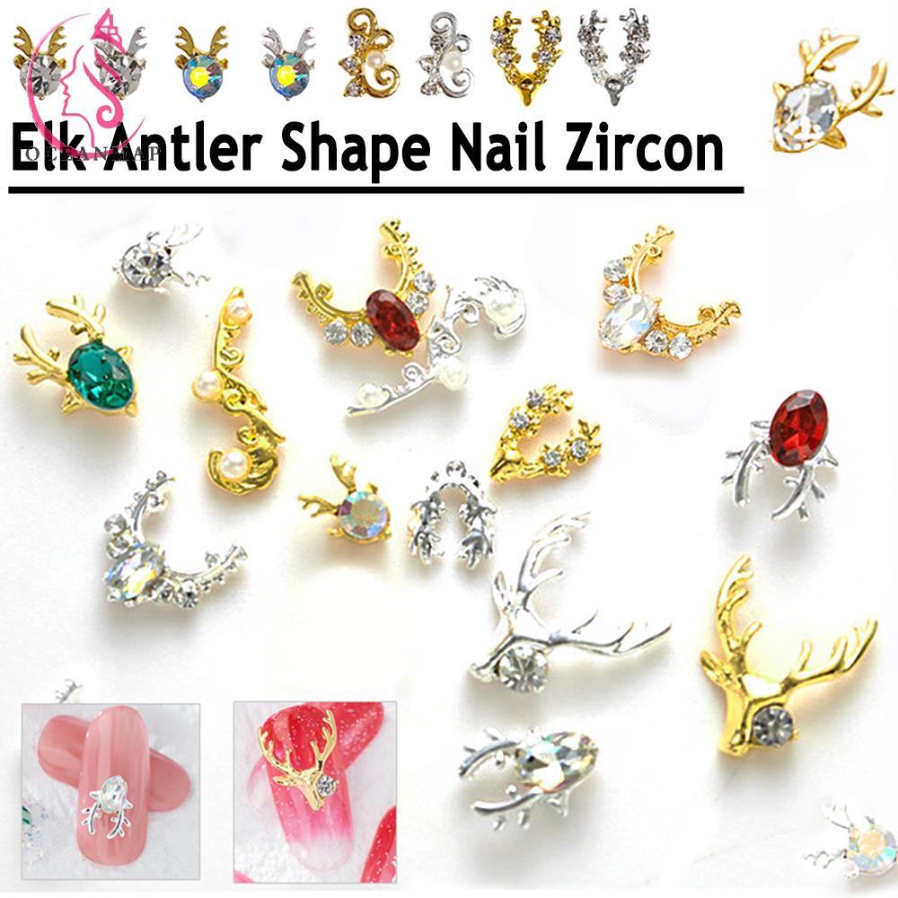 [Hàng mới về] Set 10 phụ kiện đính móng trang trí nghệ thuật hình sừng nai 3D bằng kim loại lấp lánh