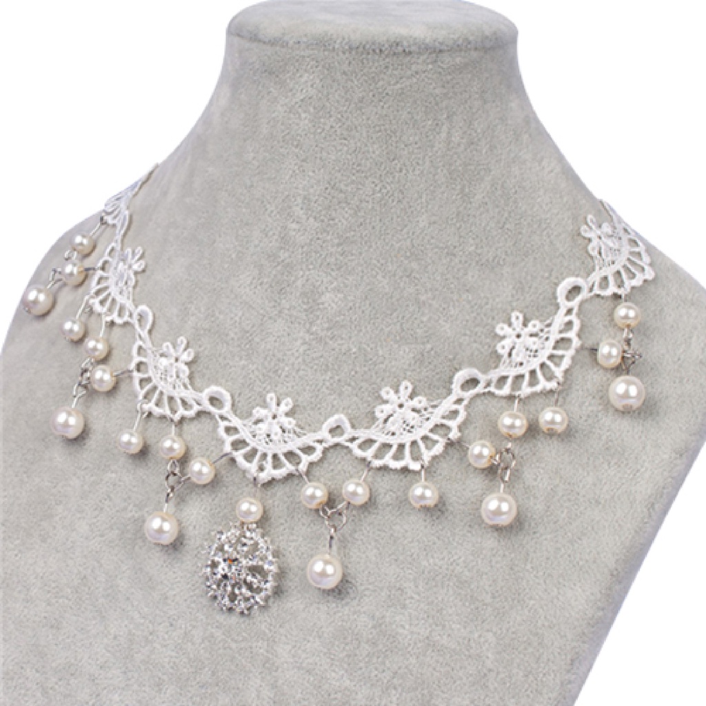 Vòng Cổ Choker Phối Ren Đính Ngọc Trai Giả Xinh Xắn Cho Nữ