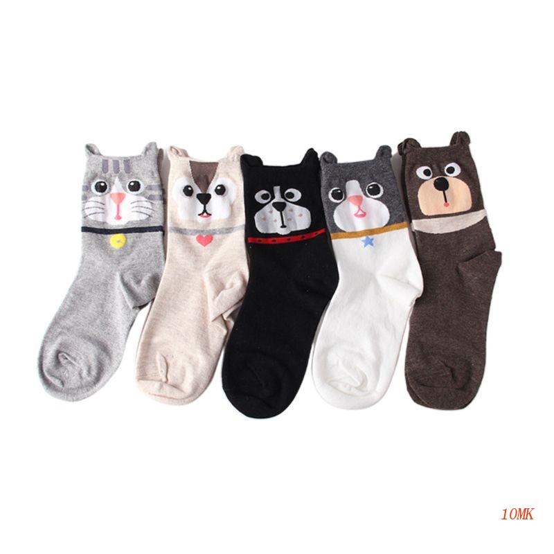 Set 5 Đôi Tất Ngắn Chất Liệu Cotton In Họa Tiết Hoạt Hình 3D Phong Cách Harajuku