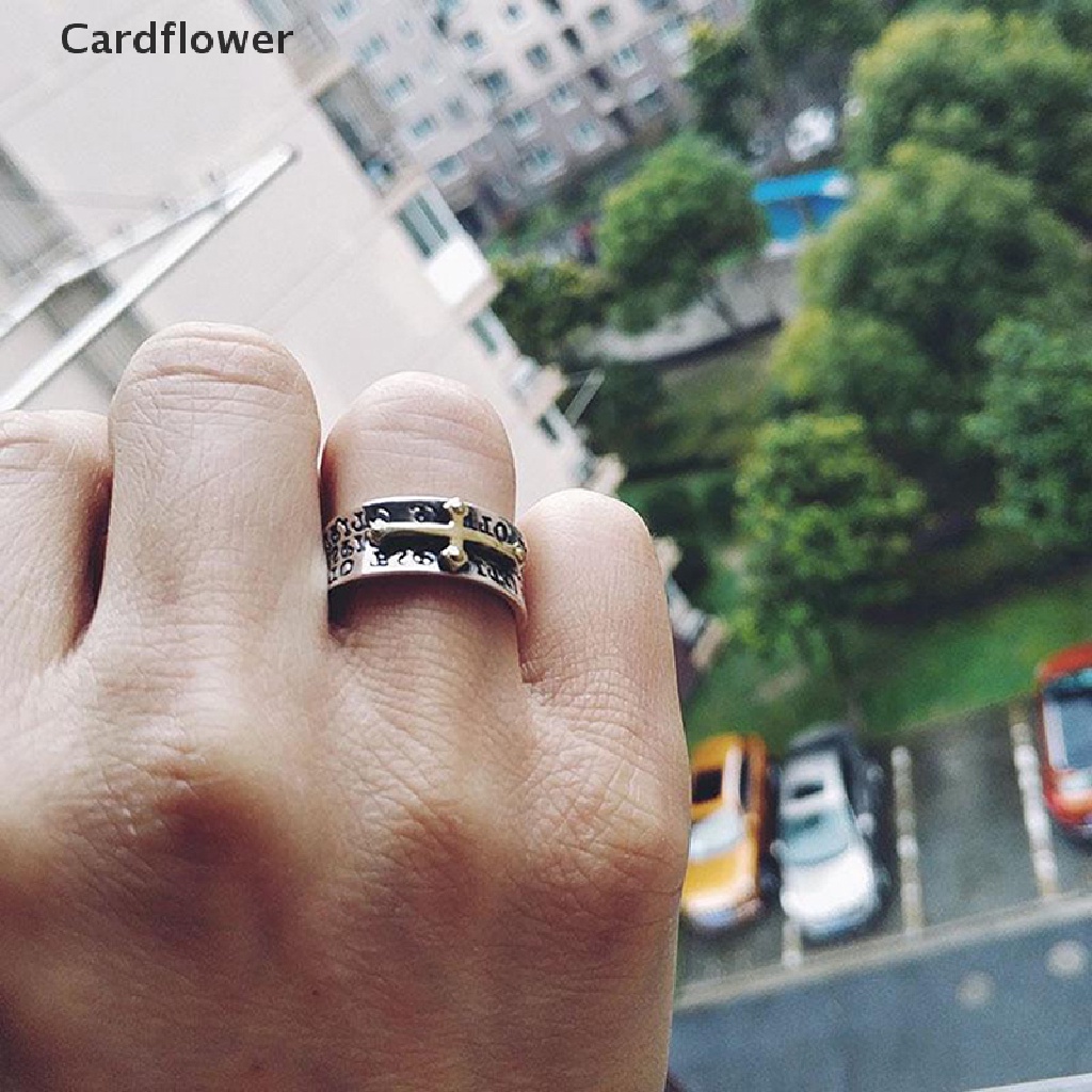 < Cardflower > Nhẫn Hở Hình Thánh Giá Phong Cách Retro Thời Trang Có Thể Điều Chỉnh Làm Quà Tặng Cho Nam