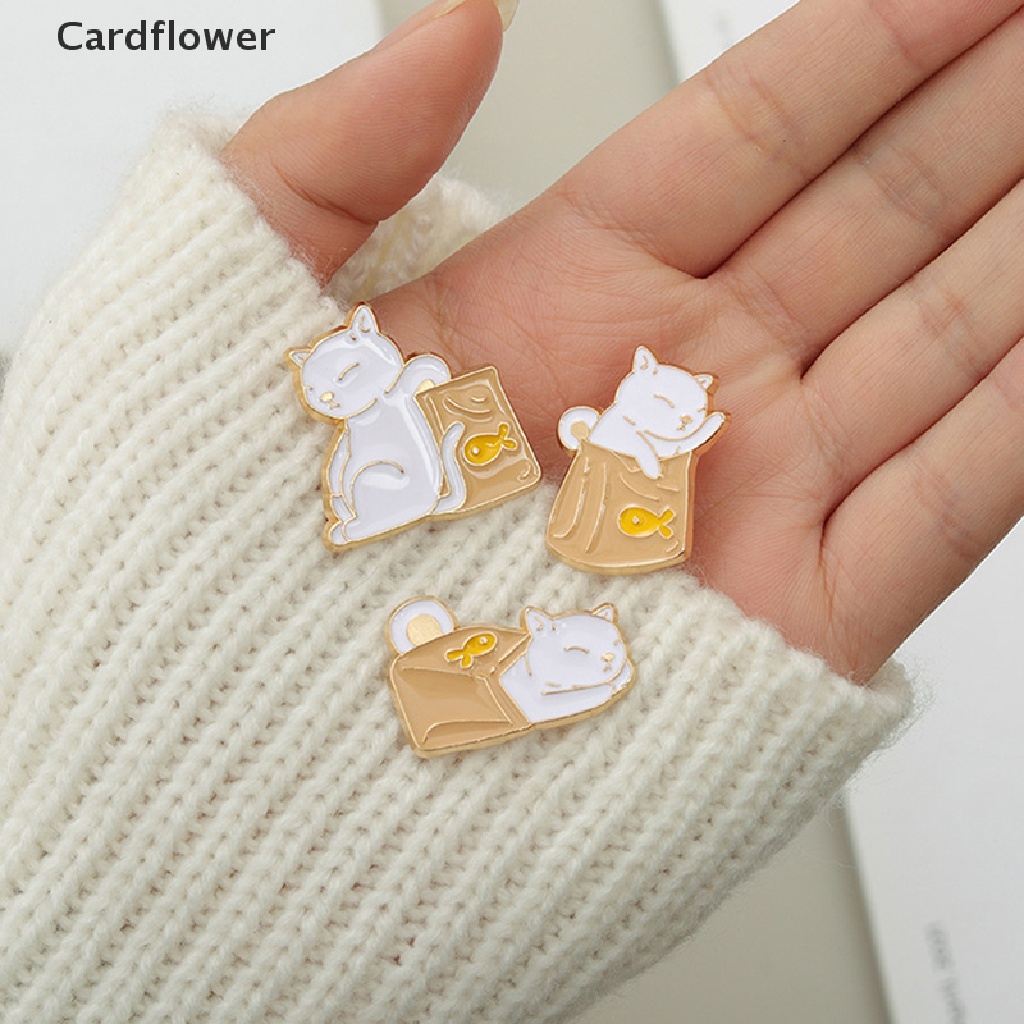 &lt; Cardflower &gt; Ghim Cài Áo Ba Lô Hình Mèo Tráng Men Màu Trắng Đen Dễ Thương Làm Quà Tặng Tiệc Tùng Cho Bạn Gái