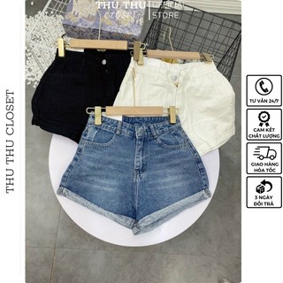 Quần đùi bò, quần short bò trơn gấp gấu 3 màu trắng, xanh, đen siêu đẹp. Size S M L
