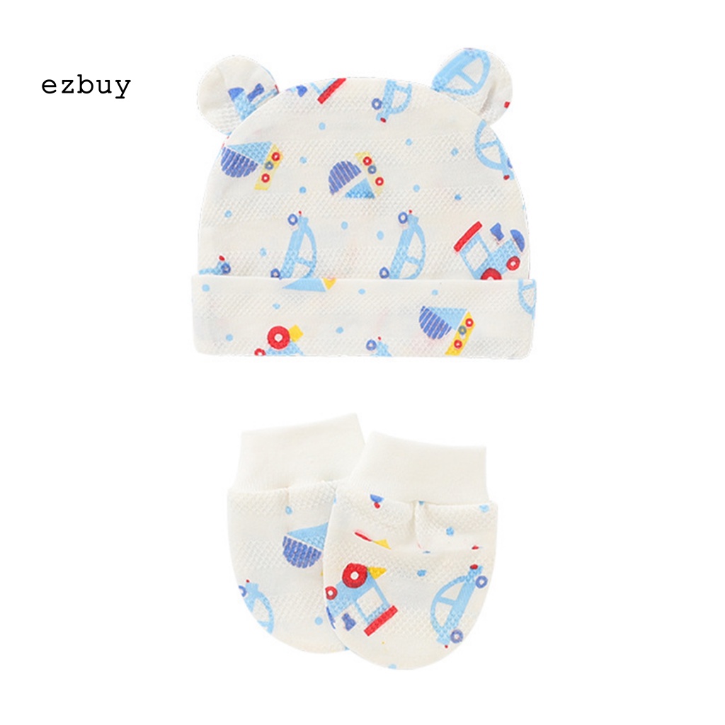 Bộ 2 Găng Tay Cotton In Họa Tiết Dễ Thương Chống Trầy Xước Cho Bé Sơ Sinh