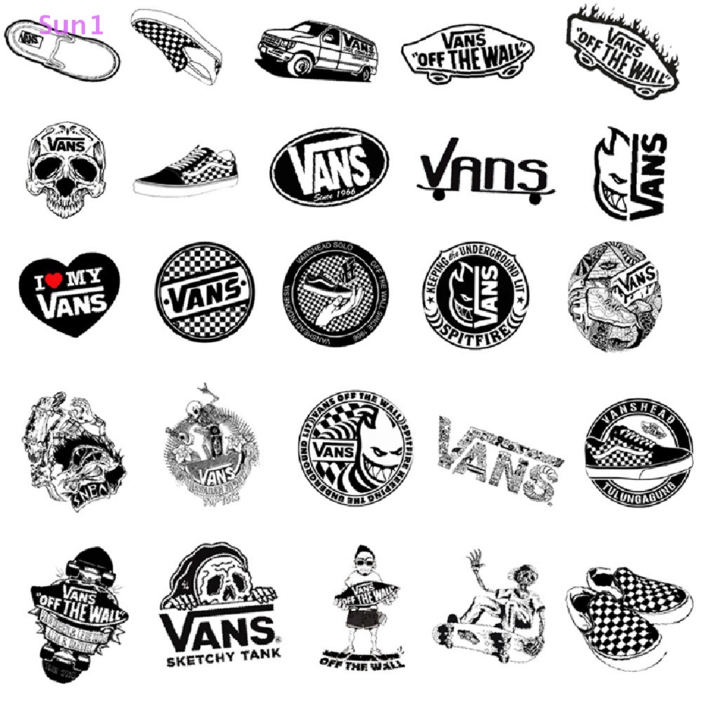 Set 50 Nhãn Dán Trang Trí Va Li Kéo Họa Tiết Graffiti Trắng Đen Cá Tính Sun1 >