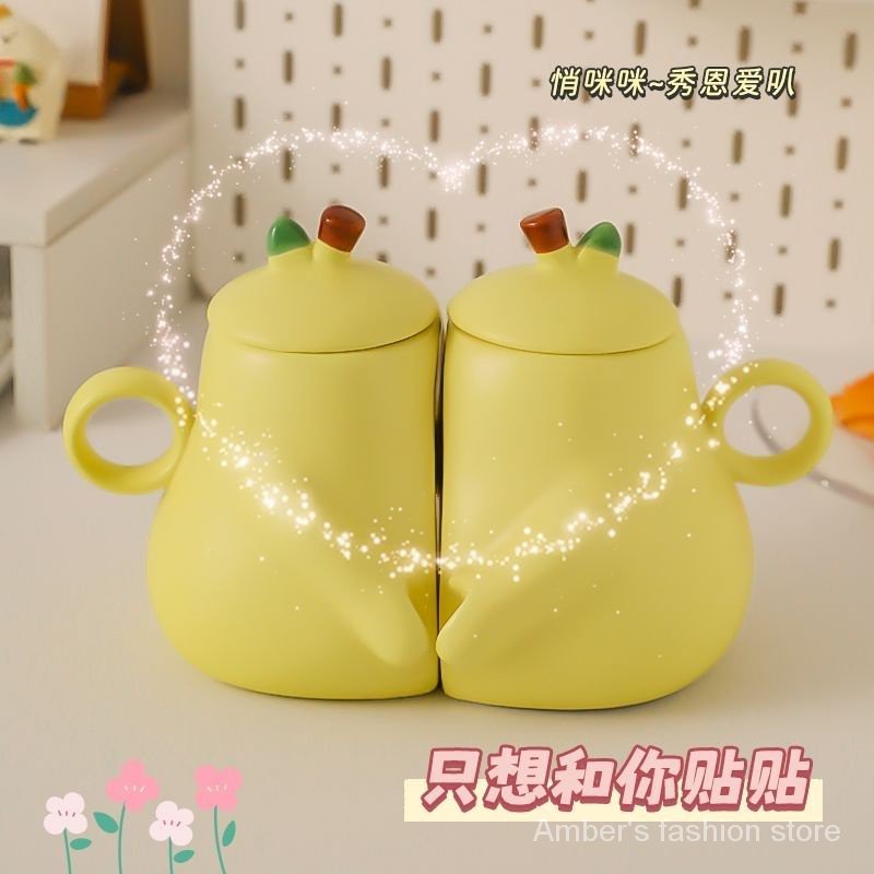 Cốc Sứ Uống Nước Hình Quả Lê Có Nhãn Dán Không Khung Làm Quà Tặng Sinh Nhật Bạn Gái