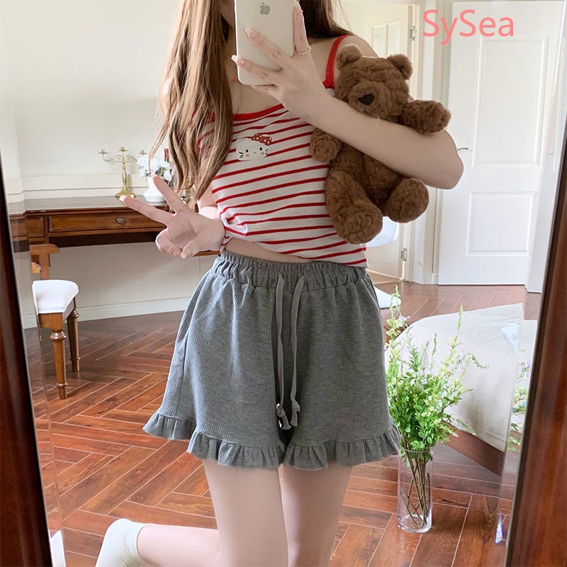 Quần Short Dáng Rộng Phối Ren Thời Trang Mùa Hè Hàn Quốc Cho Nữ