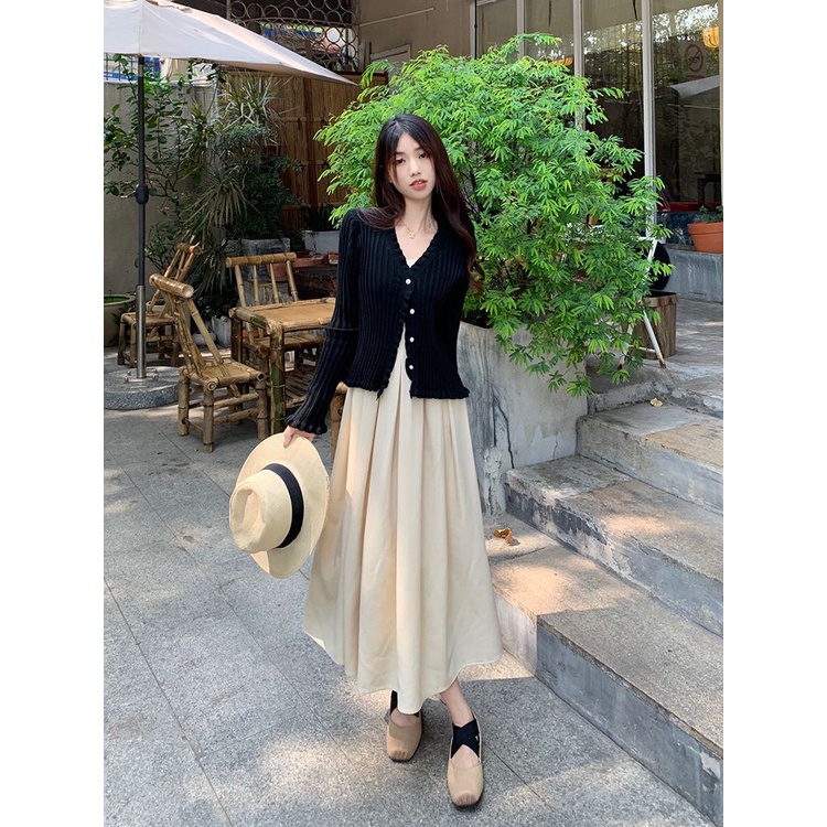 Đầm Hai Dây Ôm Eo Dáng Dài Vừa Vặn Phong Cách Pháp Thời Trang Mùa Hè