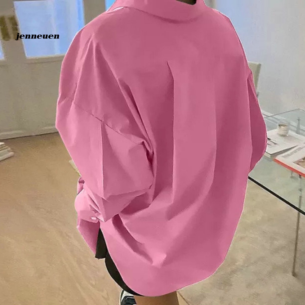 Áo Sơ Mi Dài Tay Màu Trơn Có Túi Thời Trang Cho Nữ