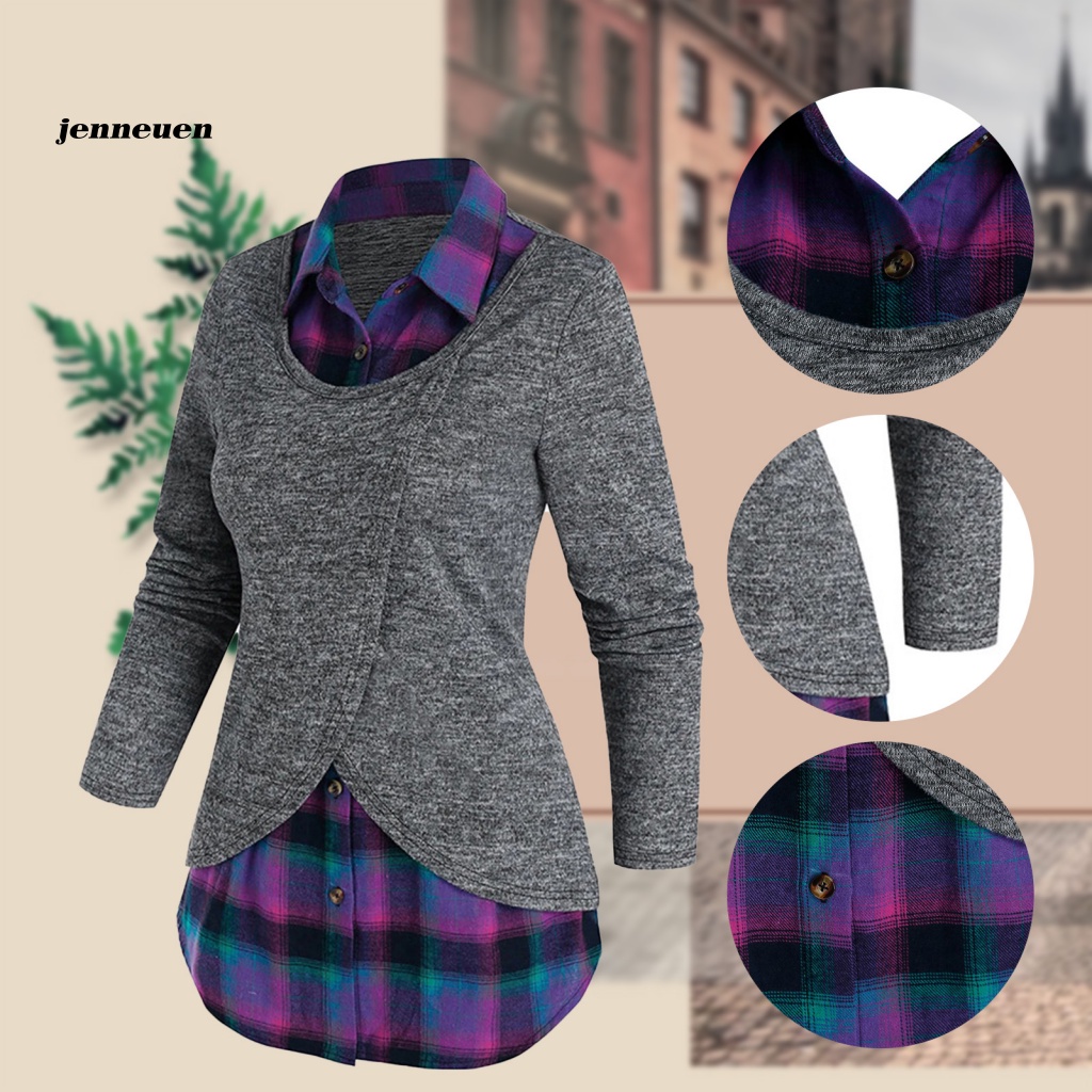 Áo Sơ Mi Dài Tay Giả Hai Lớp Phối Họa Tiết Kẻ Sọc Dáng Ôm Thời Trang Cho Nữ