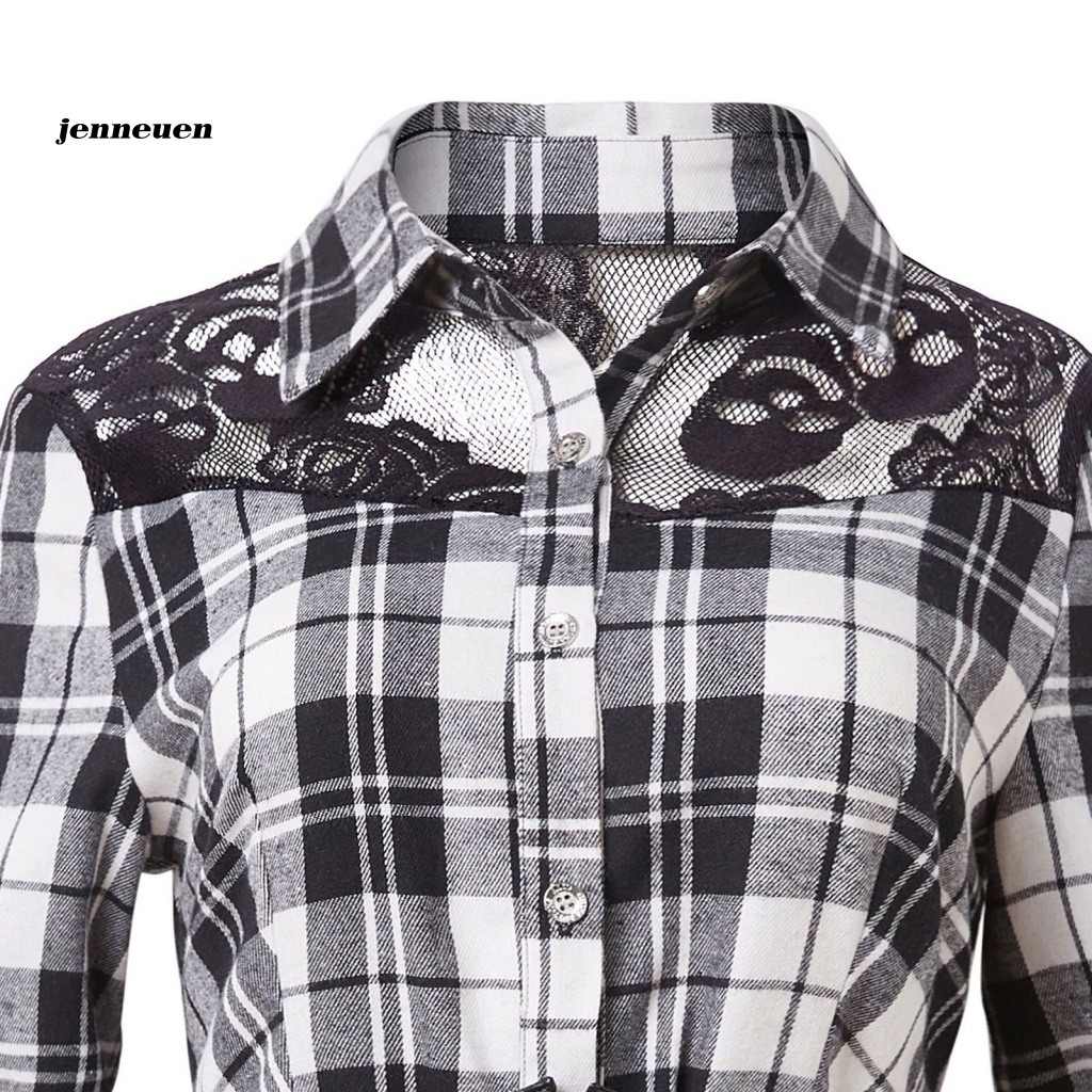 Áo Sơ Mi Cổ Bẻ Viền Ren Dáng Dài In Họa Tiết Kẻ Sọc Thiết Kế Lệch Tà Thời Trang Cho Nữ