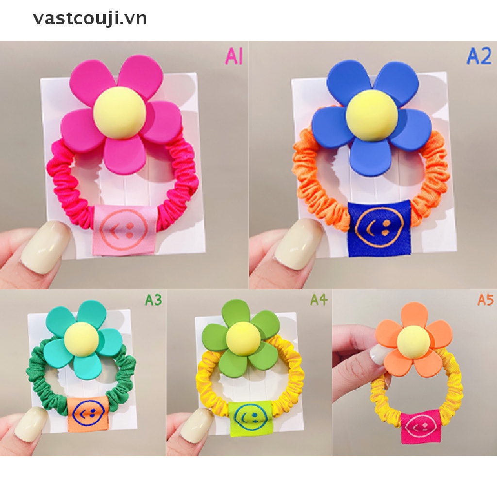 Dây Cột Tóc Co Giãn Họa Tiết Hoa Màu Kẹo Ngọt Xinh Xắn Cho Bé Gái