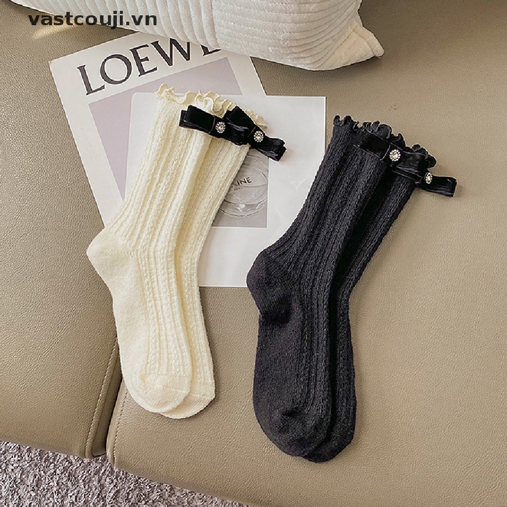 1 Đôi Tất Lưới Cotton Mềm Mại Đính Nơ Thời Trang Xuân Hè Cho Nữ