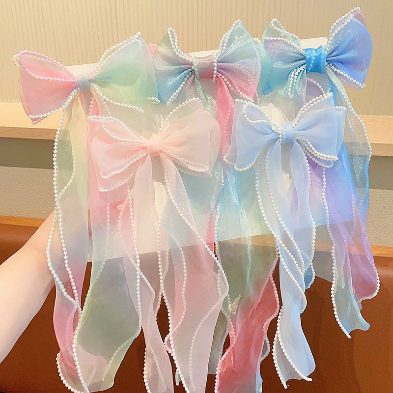 Kẹp Tóc Đính Nơ Ruy Băng Dài Xinh Xắn Cho Bé Gái