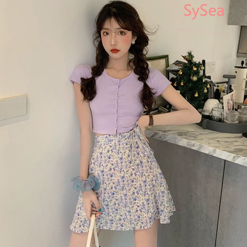 Bộ Áo Cardigan Ngắn Tay Dệt Kim Phối Ren + Chân Váy Thời Trang Mùa Hè Dành Cho Nữ