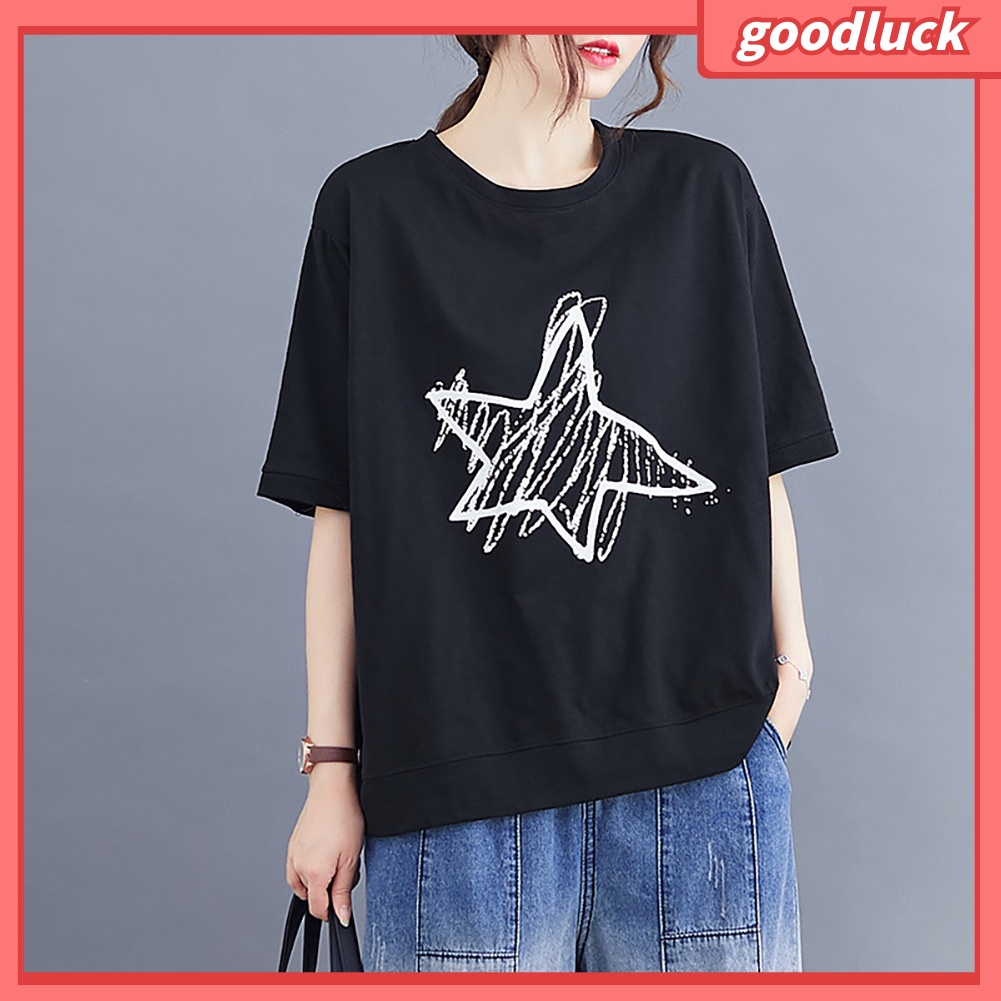 Áo Thun Cotton Tay Ngắn Cổ Tròn In Hình Ngôi Sao Thời Trang Mùa Hè Cho Nữ