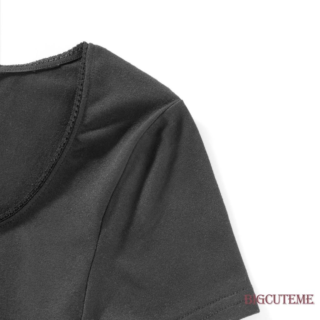 Áo Croptop Tay Ngắn Cổ Vuông Màu Đen Thời Trang Mùa Hè Cho Nữ