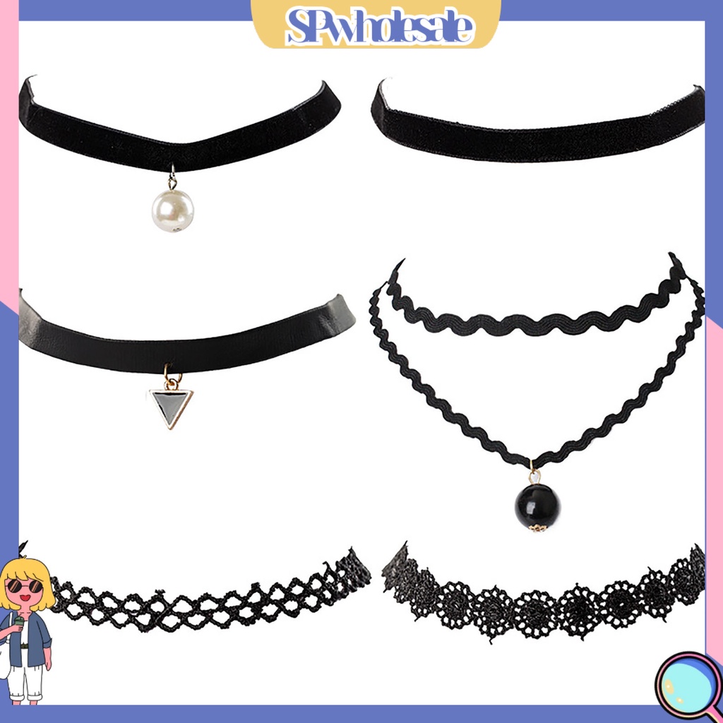 &lt;SPwholesale&gt; Set 12 Vòng Cổ Ren Hoa Đính Ngọc Trai Nhân Tạo Phong Cách Vintage