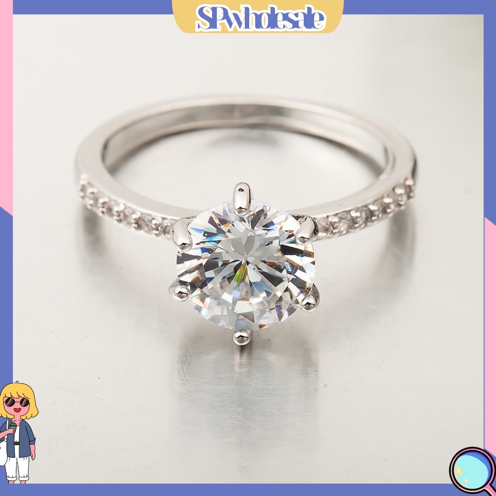 &lt;SPwholesale&gt; Nhẫn Đính Hôn Đính Đá Zircon Thời Trang Dành Cho Nữ