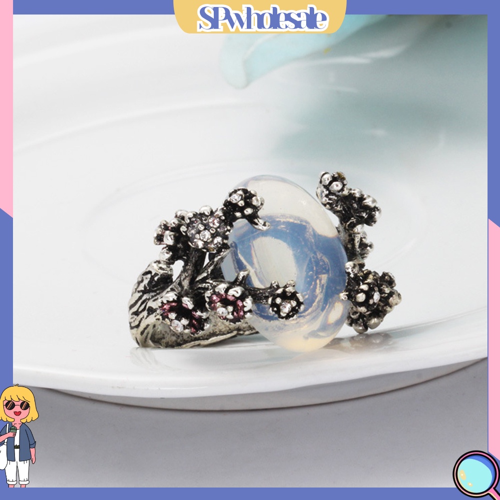 <SPwholesale> Nhẫn Đính Đá Oval Rỗng Phong Cách Retro Thời Trang Nữ Phổ Biến