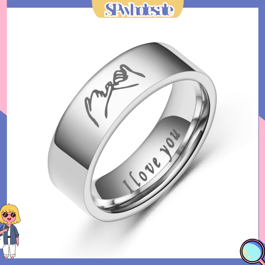 <SPwholesale> Nhẫn Cặp Đôi I Love You Bằng Thép Không Gỉ Đánh Bóng Trang Sức Giản Dị Phù Hợp Làm Quà Tặng Valentines Day