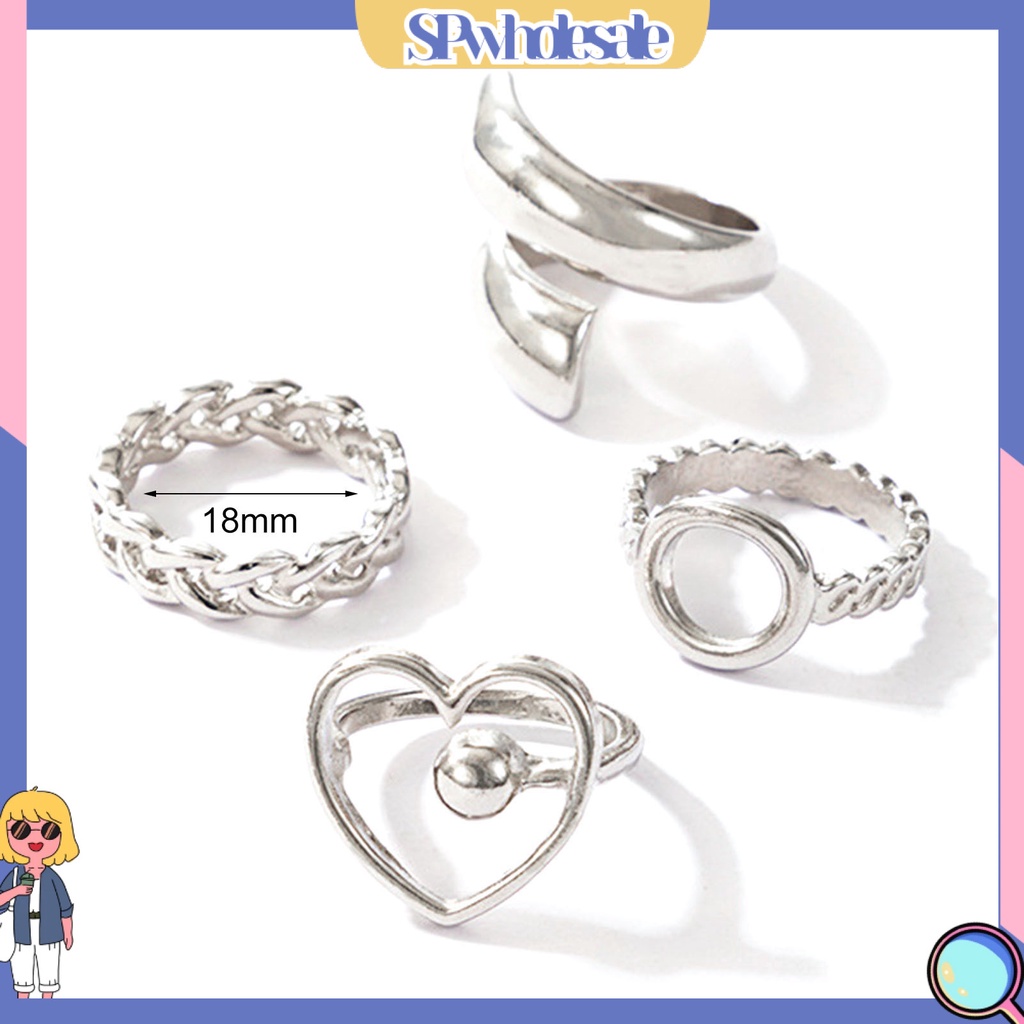 <SPwholesale> Set 4 Nhẫn Đeo Khớp Ngón Tay Kim Loại Thời Trang Nữ