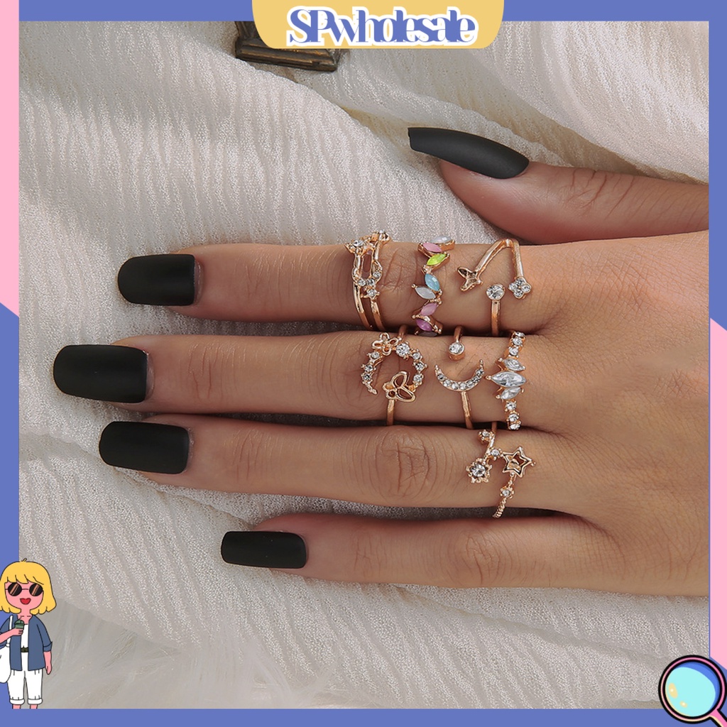 <SPwholesale> Set 7 Nhẫn Hở Hình Hoa Bướm Trọng Lượng Nhẹ Thoải Mái Không Dễ Vỡ