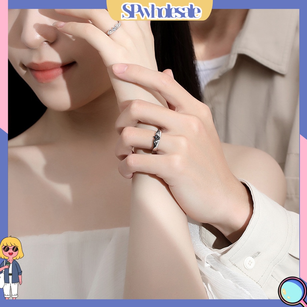 <SPwholesale> Nhẫn Đính Đá Zircon Mạ Điện Sáng Bóng Trang Trí Cánh Thiên Thần Quỷ Quà Tặng Cho Cặp Đôi