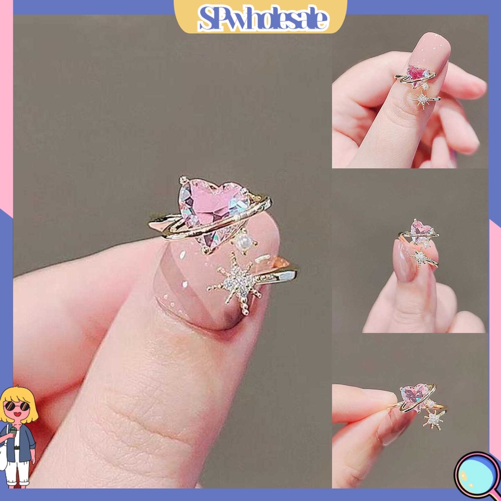 <SPwholesale> Nhẫn Hở Hình Trái Tim Đính Đá Lấp Lánh