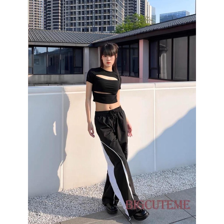 Áo Thun Crop Top Tay Ngắn Cổ Tròn Màu Đen Trơn Thời Trang Mùa Hè Cho Nữ