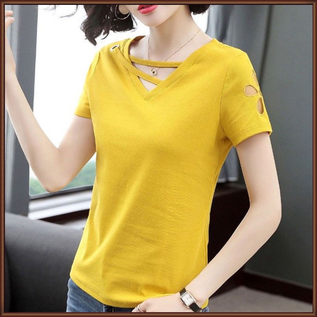 Áo Thun Tay Ngắn Cổ Chữ V Màu Sắc Thời Trang Dành Cho Nữ