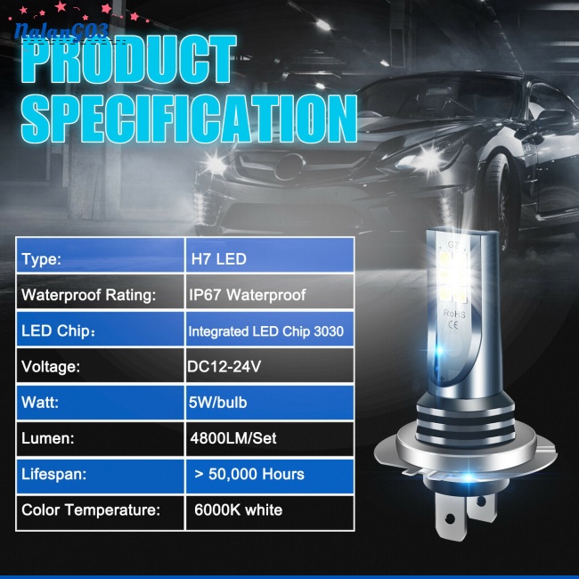 2 Bóng Đèn Pha H7 110w 30000lm Siêu Sáng 6000k Ánh Sáng Trắng Cho Xe Hơi
