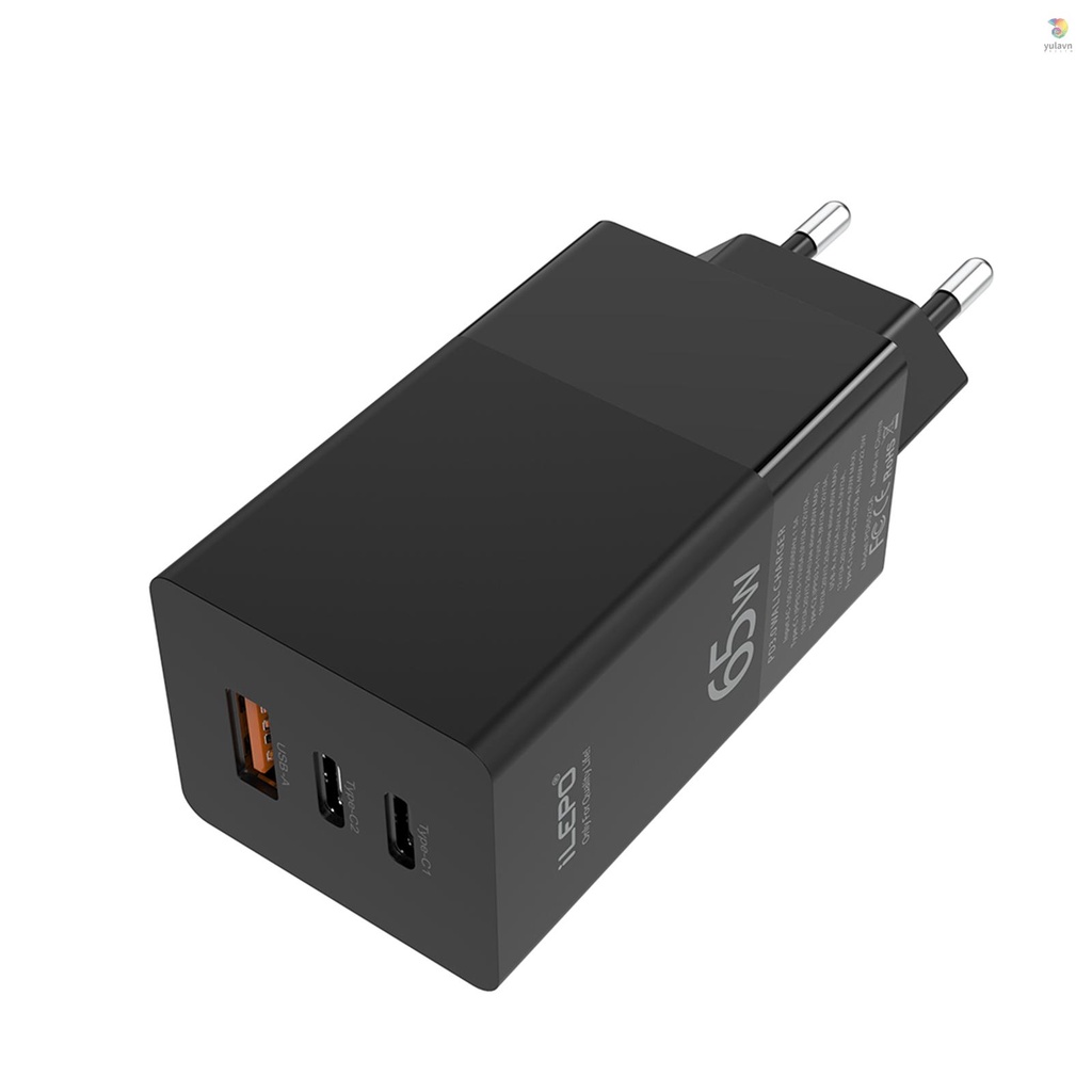 Tẩu Sạc Nhanh USB C 65W 3 Cổng PD Type C Gắn Tường Tương Thích Với Laptop / Điện Thoại
