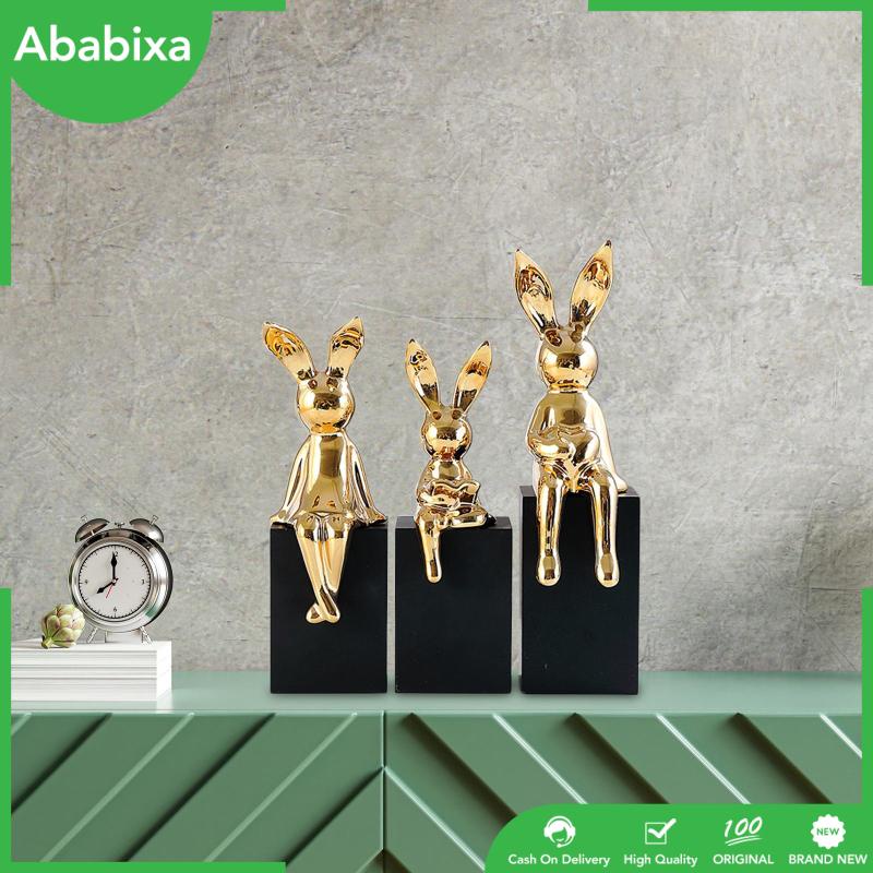 Set 3 Tượng Thỏ Bằng Gốm Thủ Công Trang Trí Nhà Cửa