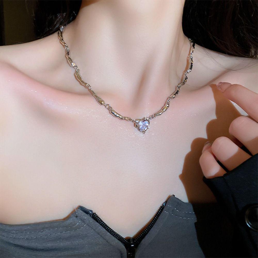 Dây Chuyền Mạ Bạc Mặt Trái Tim WMES15H Phong Cách Hàn Quốc Ngọt Ngào|Trang Sức Bằng Hợp Kim Chất Lượng