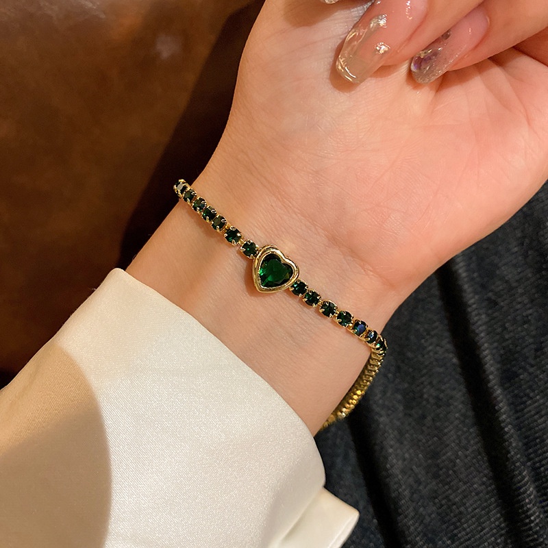 Vòng Tay Đính Đá Ngọc Lục Bảo Hình Tròn / Vuông Độc Đáo Thời Trang Dễ Phối