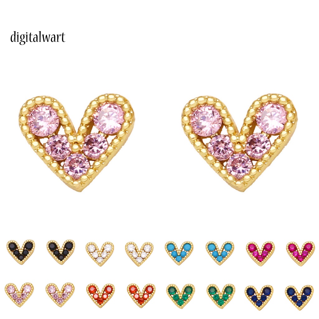 Kỹ Thuật Số| 1 Đôi Bông Tai Hình Trái Tim Đính Đá Zircon Lấp Lánh Lâu Trôi