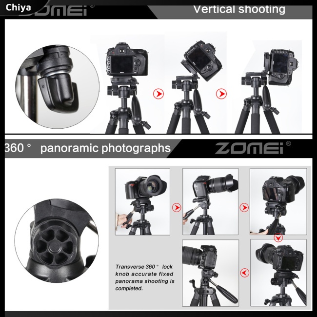 Giá Đỡ Ba Chân Bằng Nhôm Chuyên Nghiệp Zomei Q111 Cho Máy Ảnh Kỹ Thuật Số Dslr