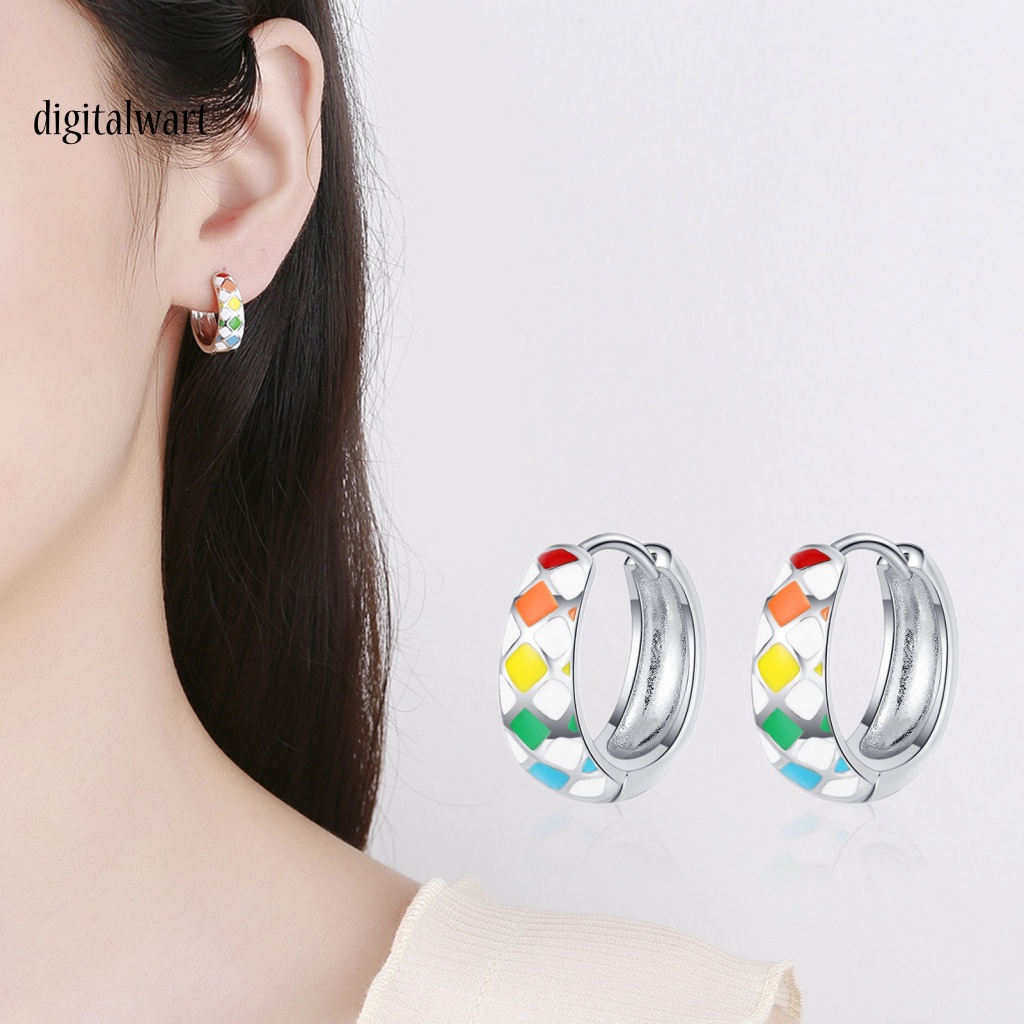 Kỹ Thuật Số| 1 Đôi Bông Tai Tròn Họa Tiết Kẻ Ô Phong Cách Hàn Quốc Dành Cho Nữ