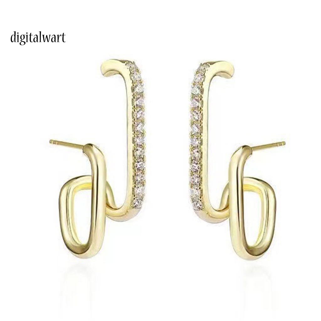 Kỹ Thuật Số| 1 Cặp Bông Tai Chữ U Đính Đá Lấp Lánh Thời Trang