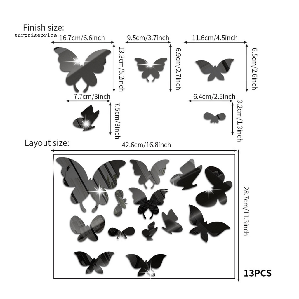 Bộ 13 Miếng Dán Tường Tráng Gương Trang Trí Phòng Khách Chịu Nhiệt Độ Cao