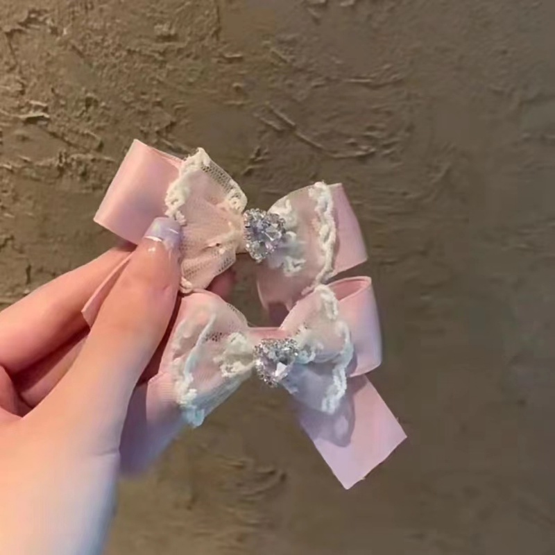 Kẹp Tóc Nơ Satin Màu Kem Đính Đá Thời Trang