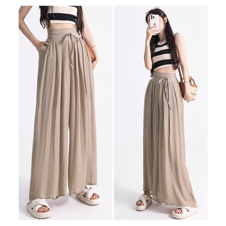 SUXI Quần ống rộng Lưng Thun Cột Dây Đơn Giản Thời Trang Mùa Hè Dành Cho Nữ