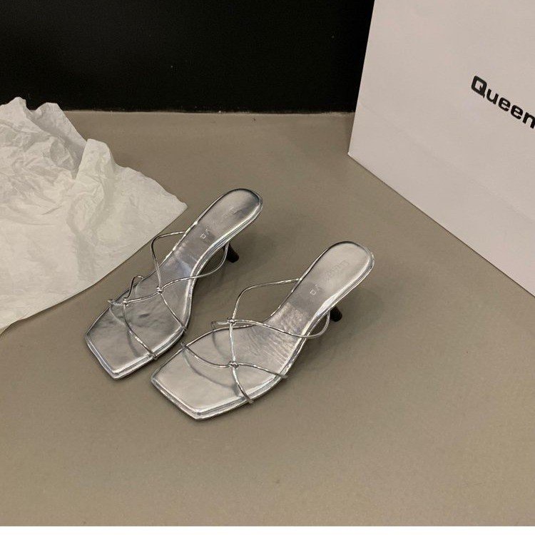 Giày Cao Gót 7CM Da PU Bóng Mũi Vuông Phong Cách Roman Cao Cấp