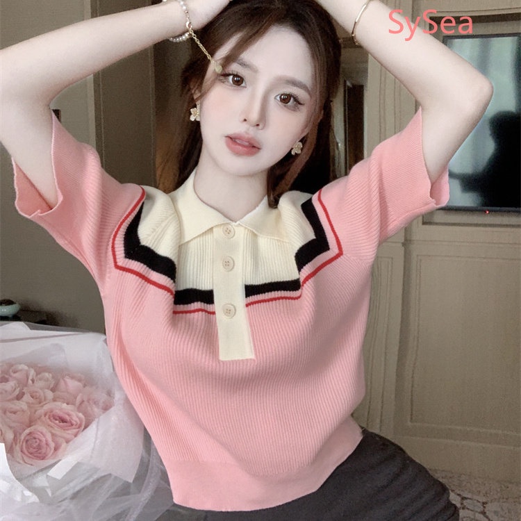 Áo Polo Dệt Kim Kẻ Sọc Thời Trang Mùa Hè Cho Nữ