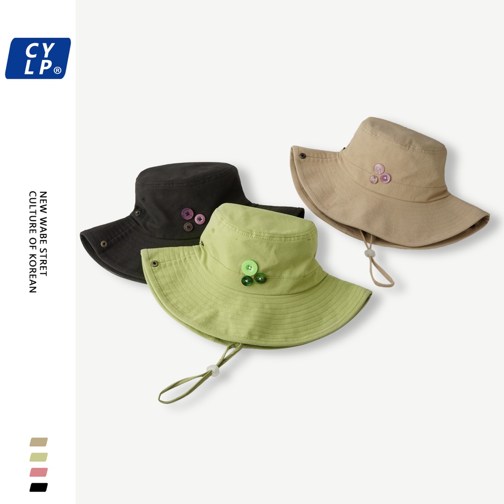 Nón Tai Bèo Vành Rộng Phối Nút Độc Đáo Phong Cách Hàn Quốc Thời Trang Mùa Hè Cho Nam Và Nữ