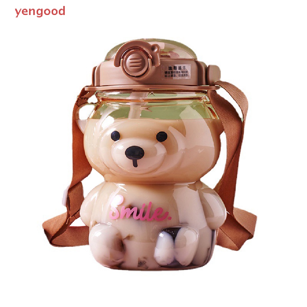 Bình Đựng Nước Bằng Nhựa Cỡ Lớn 1000ml Kèm Ống Hút Họa Tiết Hoạt Hình Gấu Dễ Thương Cho Bé Gái