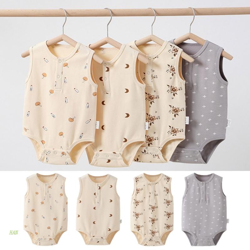 Bộ Áo Liền Quần Sát Nách Bằng Cotton In Họa Tiết Thời Trang Mùa Hè Cho Bé Trai / Gái