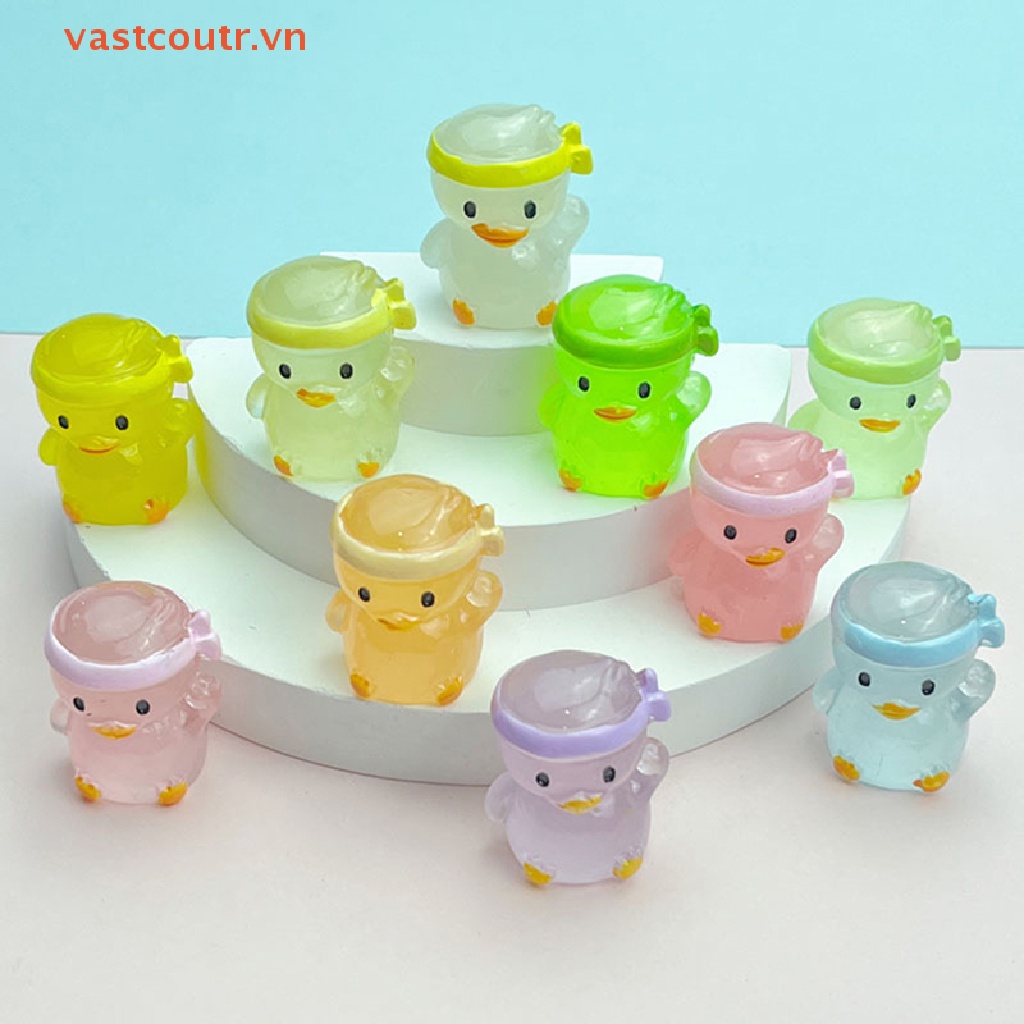 Bộ 5 Vịt Con Bằng Nhựa Phát Sáng Trong Đêm Dùng Trang Trí Tiểu Cảnh